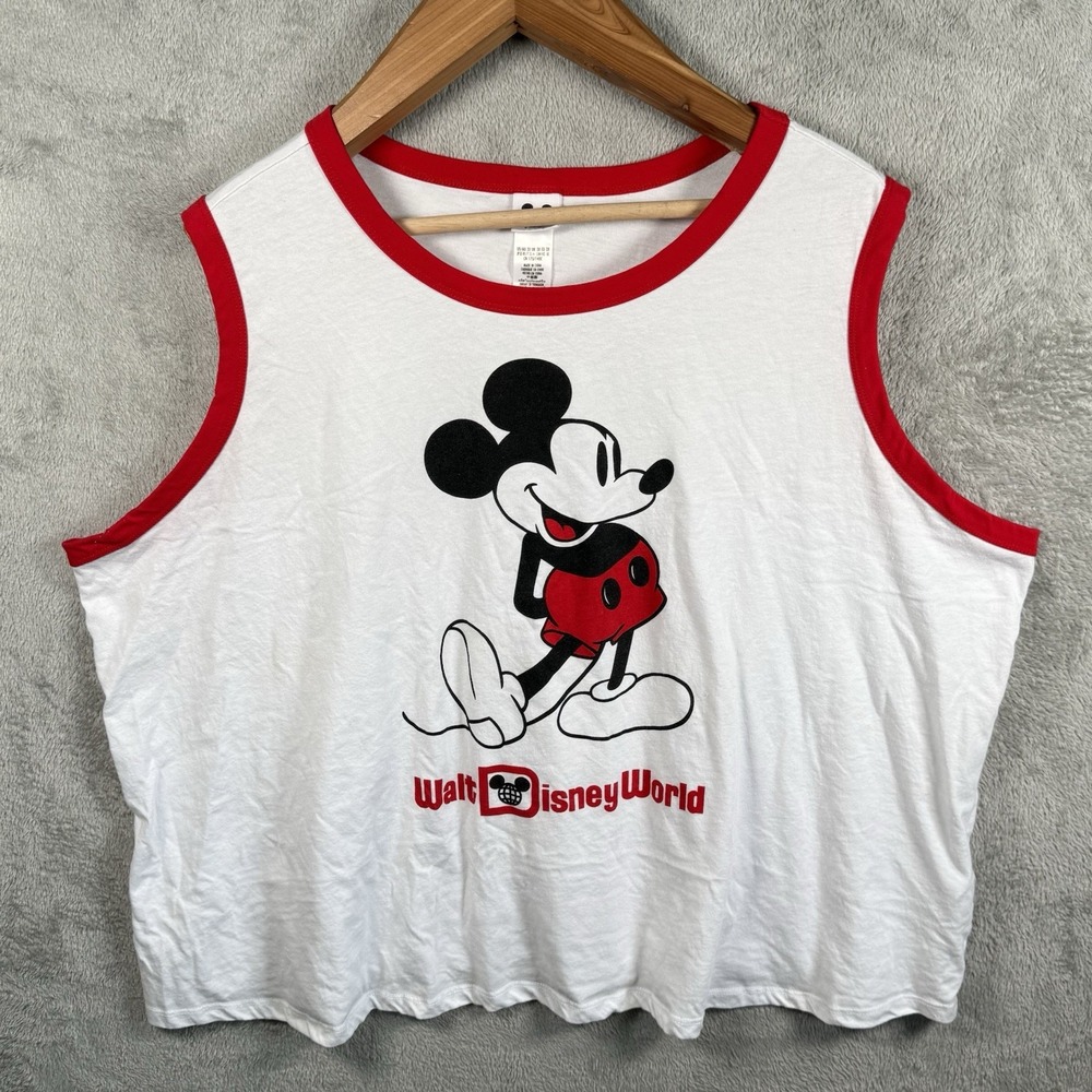 Walt Disney World Mickey Mouse Cropped Tank Top White Red 3X Sleeveless Vacation